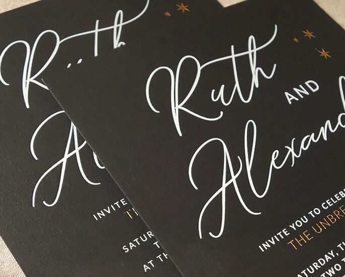 Black Matte wedding invitation screenprint 